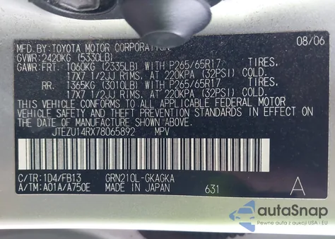 2007 Toyota 4Runner Sport V6 z USA, uszkodzony, nr VIN JTEZU14RX78065892